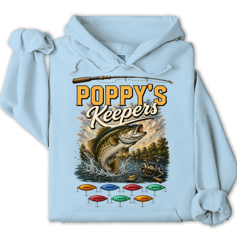 Poppy's Keepers Fishing With Grandkids Names - Personalised Shirt - Father's Day Gift For Dad, Grandpa