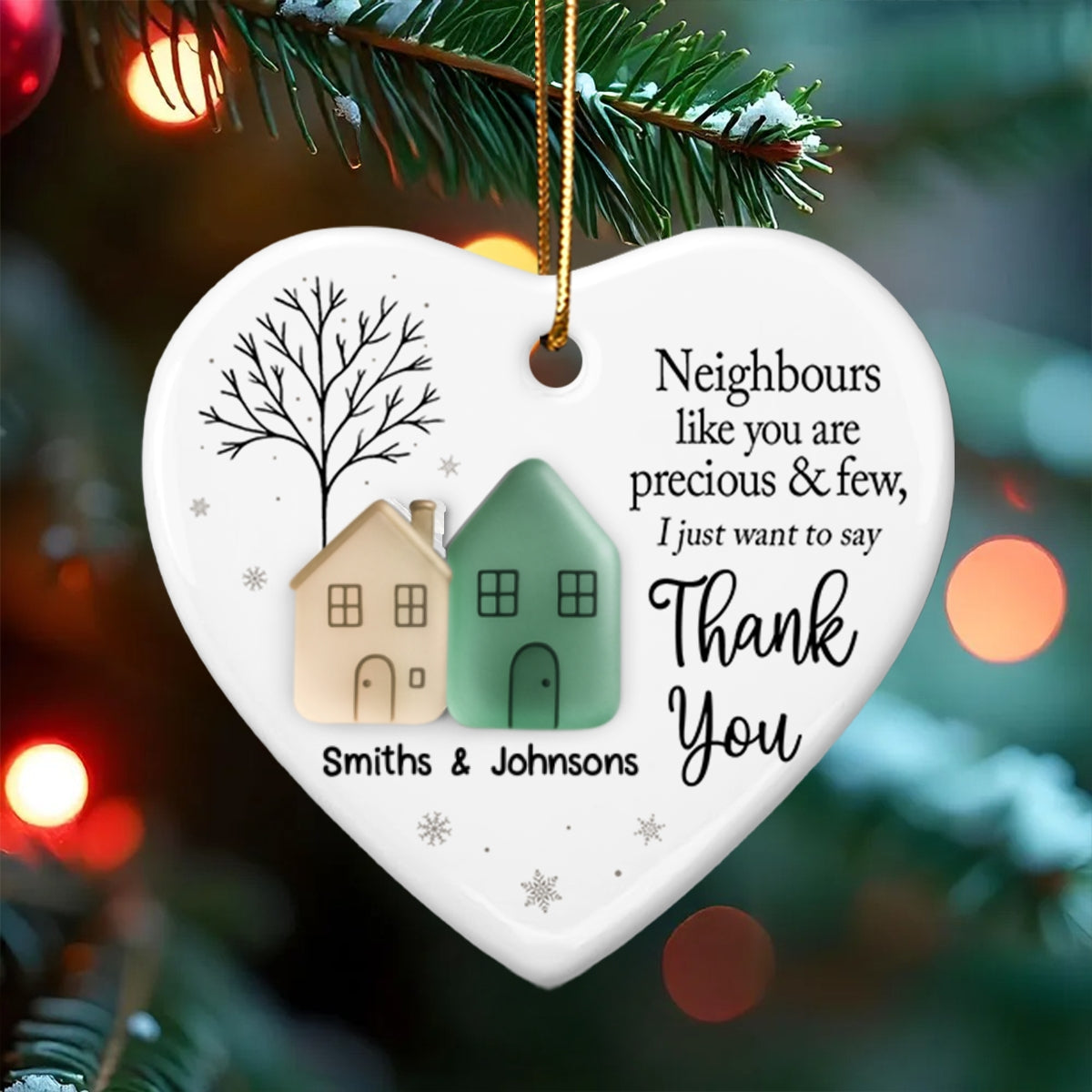Thank You Neighbors 3D Effect Sea Glass Appreciation Gift - Personalized Ceramic Ornament With Acrylic