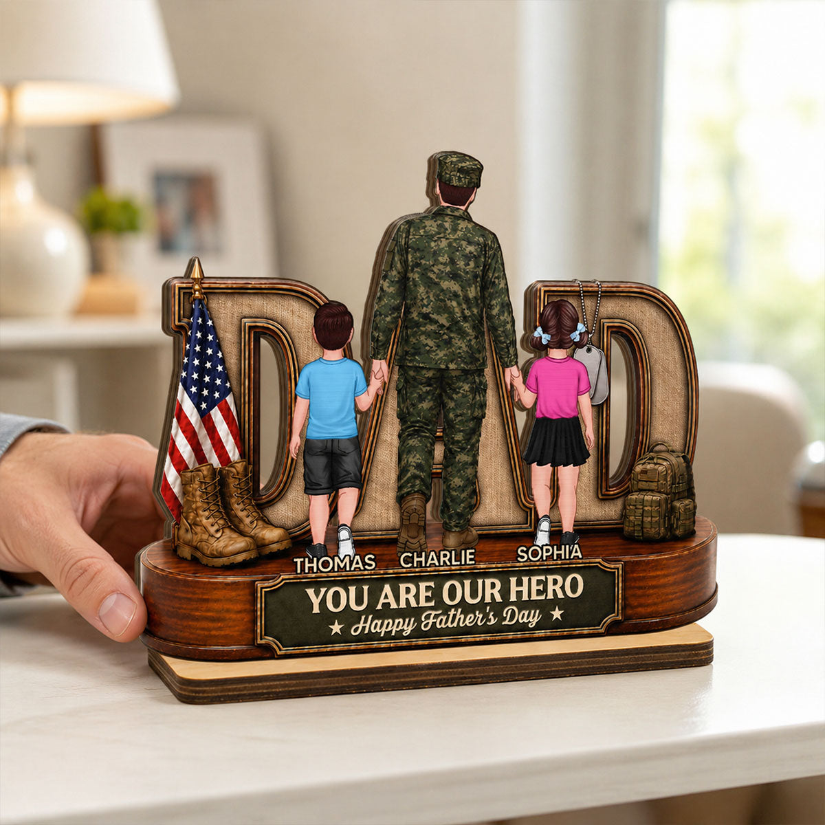 Proud American Army Dad You Are Our Hero - Personalized 2-Layered Wooden Plaque - Gift For Dad, Husband