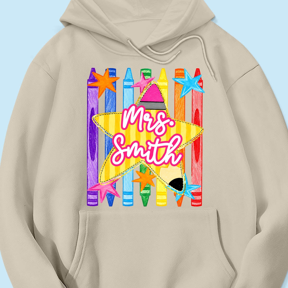Striped Custom Teacher Name Pencil Crayons - Personalized Shirt - Back To School Gift for Teachers