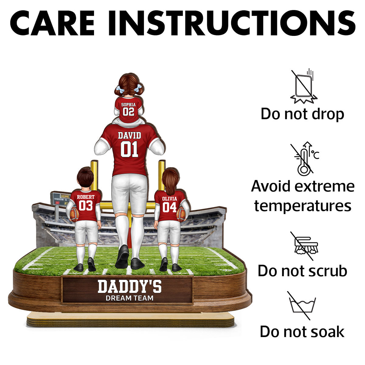 Daddy's Dream Team Football - Personalized 2-Layered Wooden Plaque - Gift For Football Dad