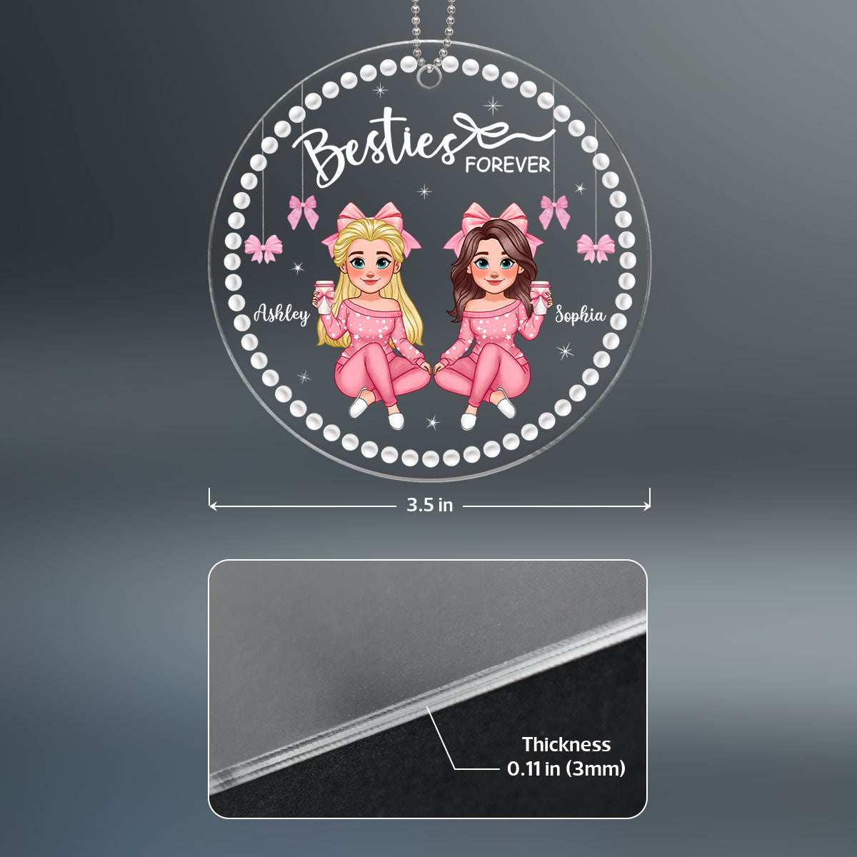 Animated Besties Forever Coquette Style Personalized Acrylic Ornament