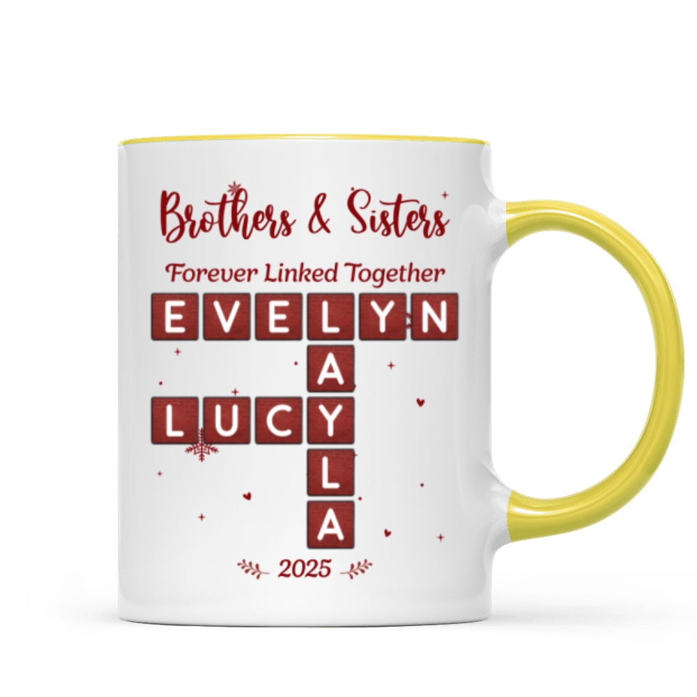 Festive Christmas Brothers Sisters Crossword Puzzle Art - Personalized Mug - Christmas Gift For Siblings, Brothers, Sisters