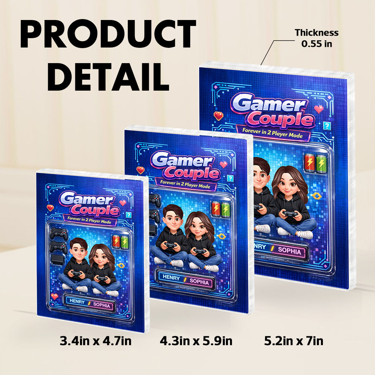 Forever in 2 Player Mode Custom Action Figure - Personalized Acrylic Block Plaque - Custom Gaming Gift for him, for her