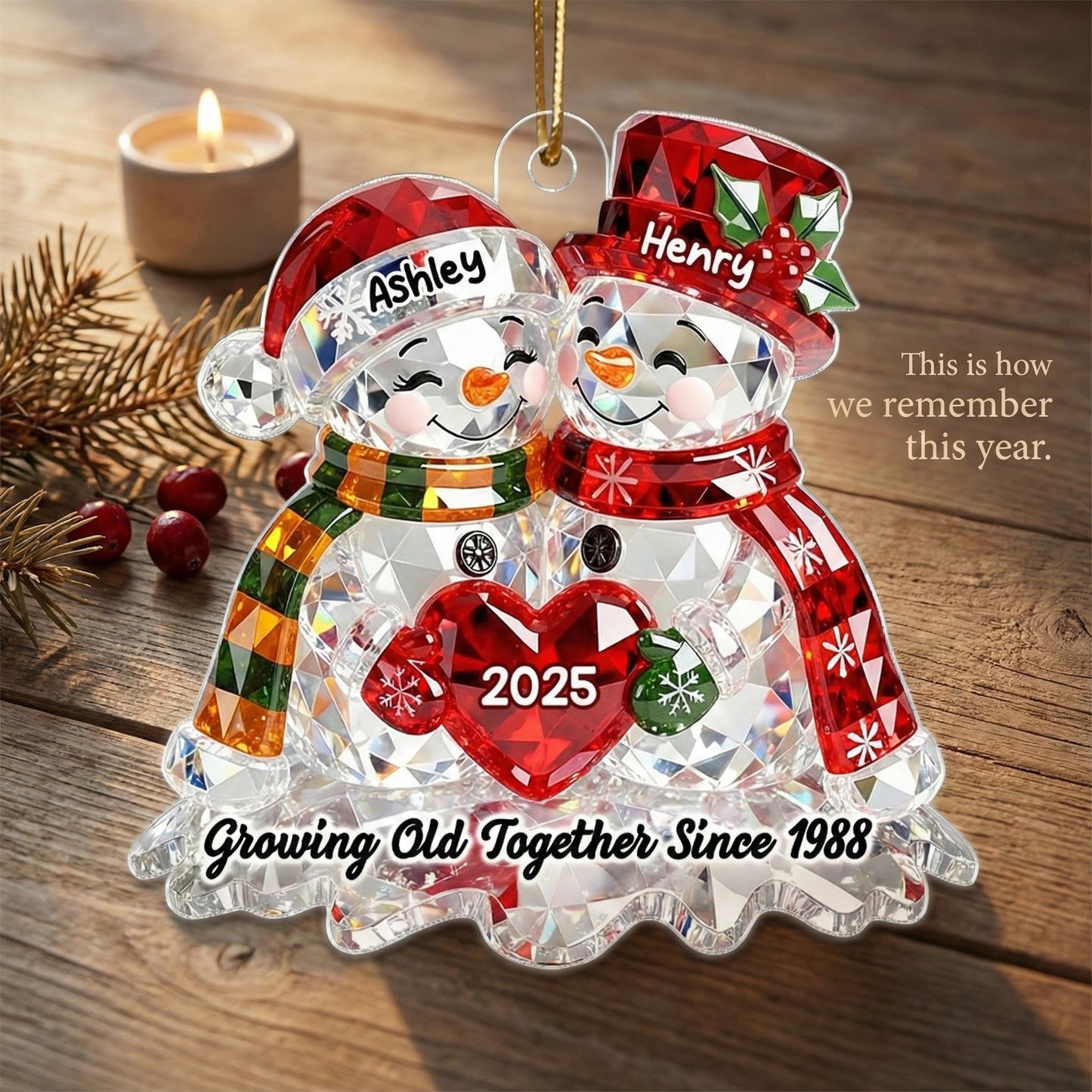 Snowman Couple 3D Crystal Effect - Personalized Acrylic Ornament - Christmas Gift for Couple