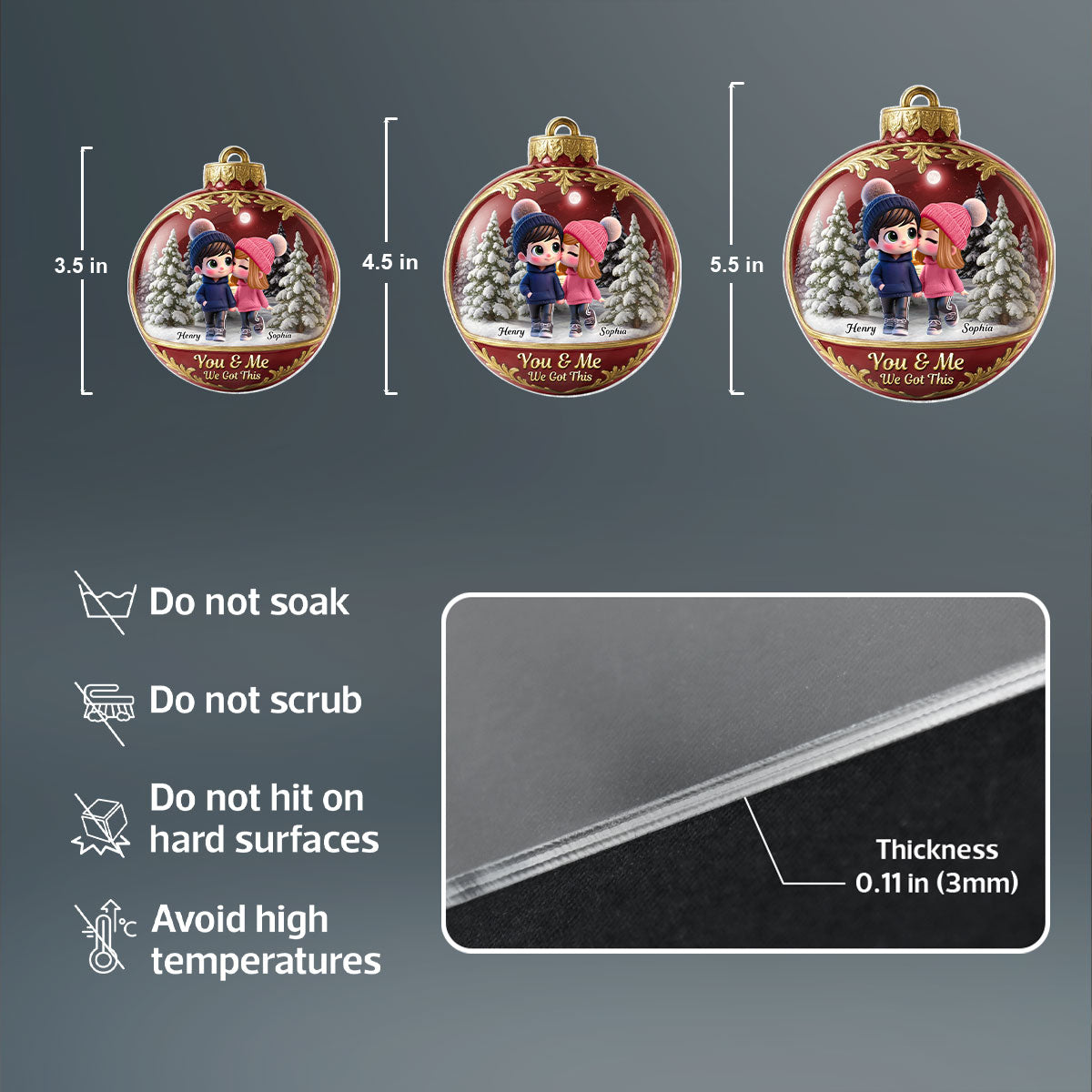 3D Effect Snow Globe Cartoon Couple - Personalized Acrylic Ornament - Christmas Gift for him, Gift for her