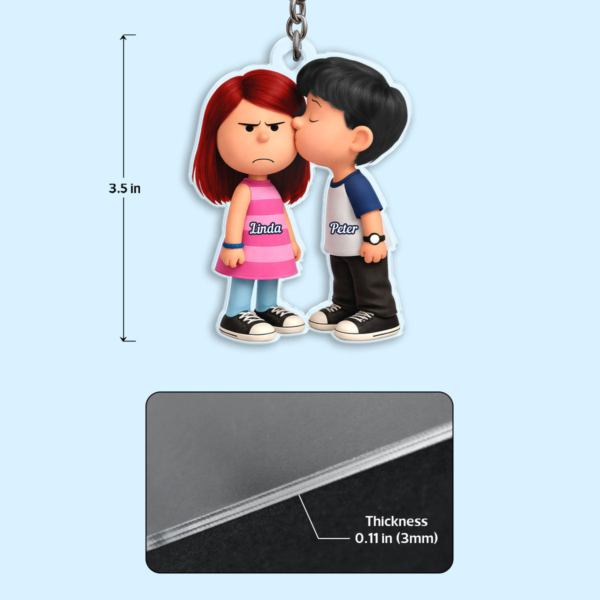 Cute Cartoon Couple - Personalized Keychain - Gift for Couple