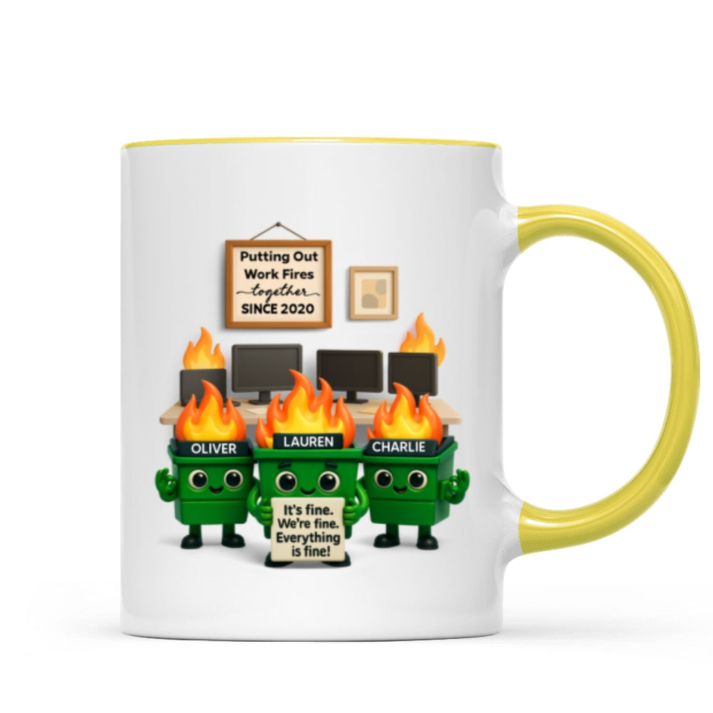 Funny Dumpster Fire Office Chaos - Personalized Mug - Funny Christmas Gift, White Elephant Gift for Coworkers
