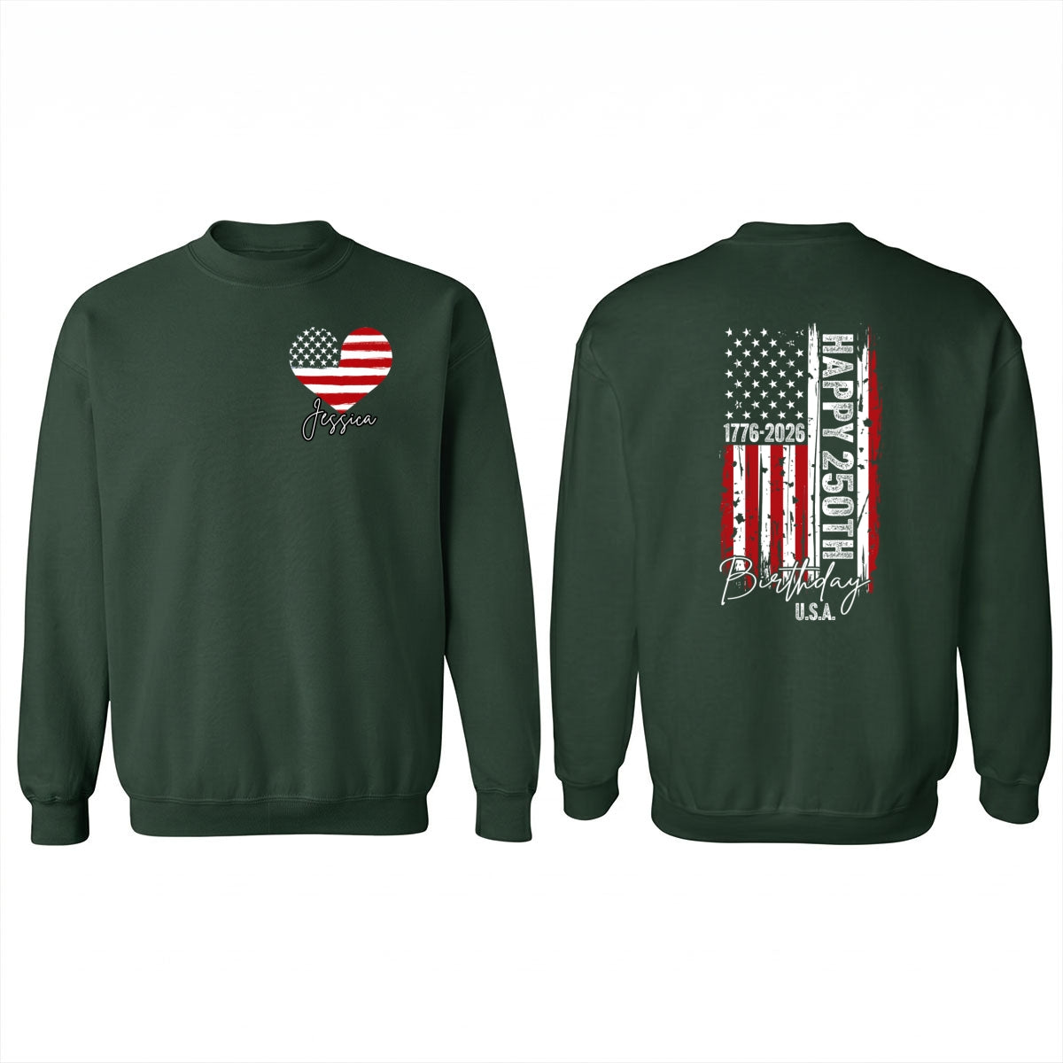 America 250th Anniversary USA Birthday 1776 - 2026 - Personalized Double-Sided Shirt - Family Matching Shirt, Patriotic Crew Shirt