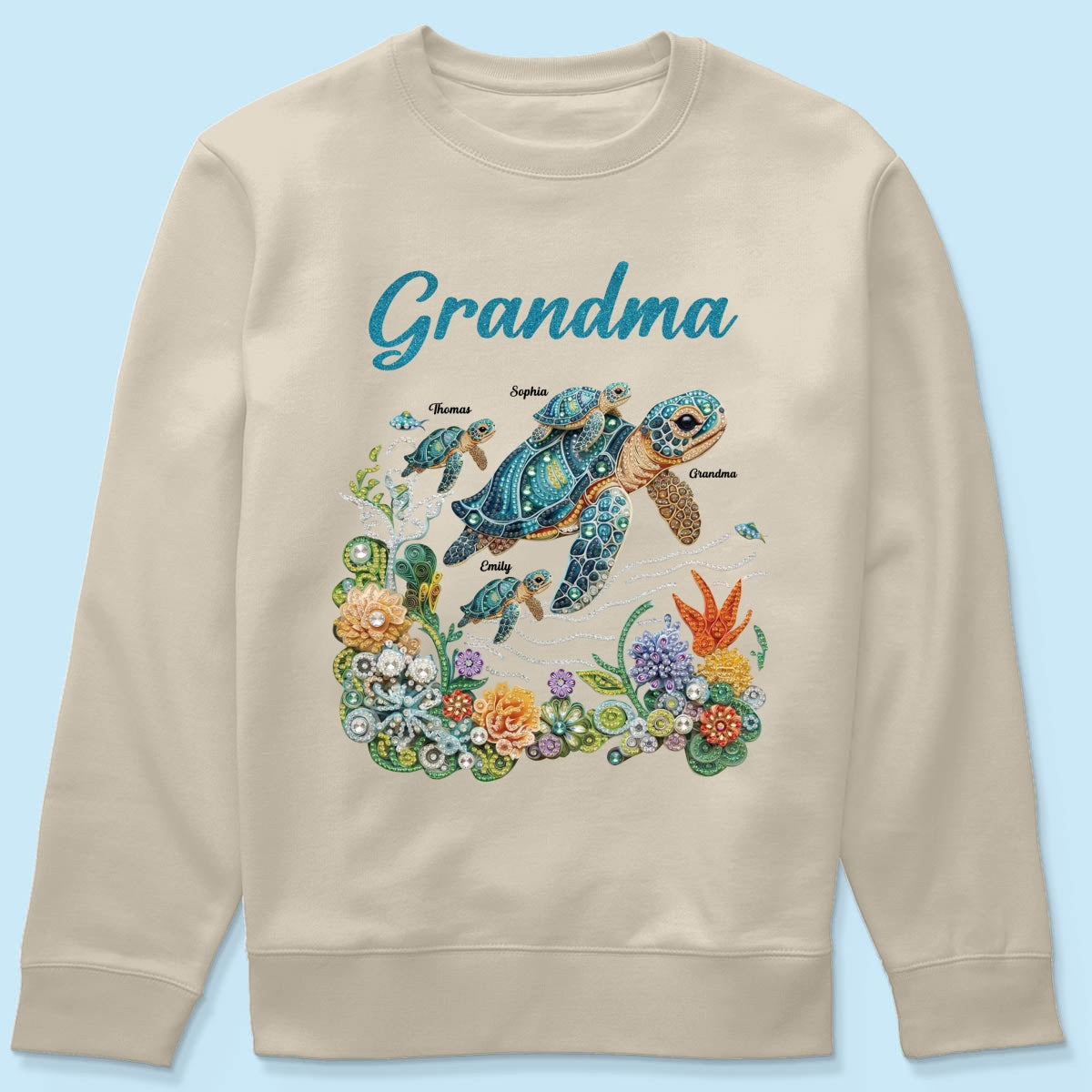 Mom Grandma Sea Turtle Rhinestones Style 2D Printed - Personalized Shirt - Mother's Day Gift For Mom Grandma
