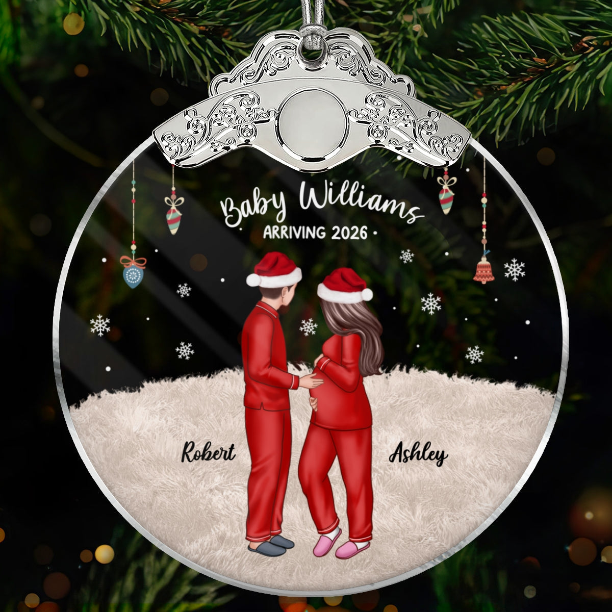 Expecting Parents Christmas Pregnancy - Personalized Glass Ornament With Silver Cap