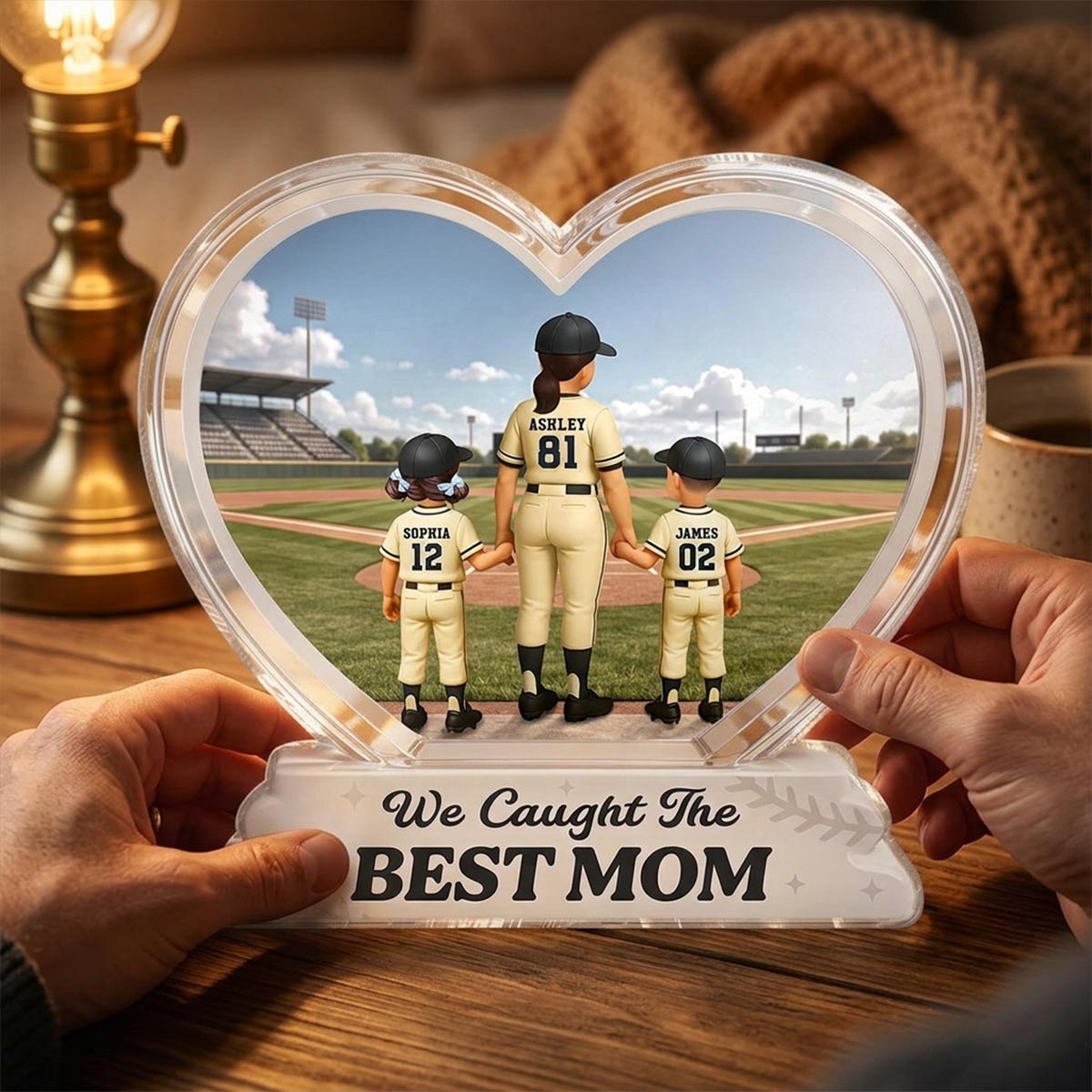 We Caught The Best Mom Baseball Mom & Kids Back View 2D Flat - Personalized Acrylic Block Plaque - Mother's Day Gift For Baseball Mom