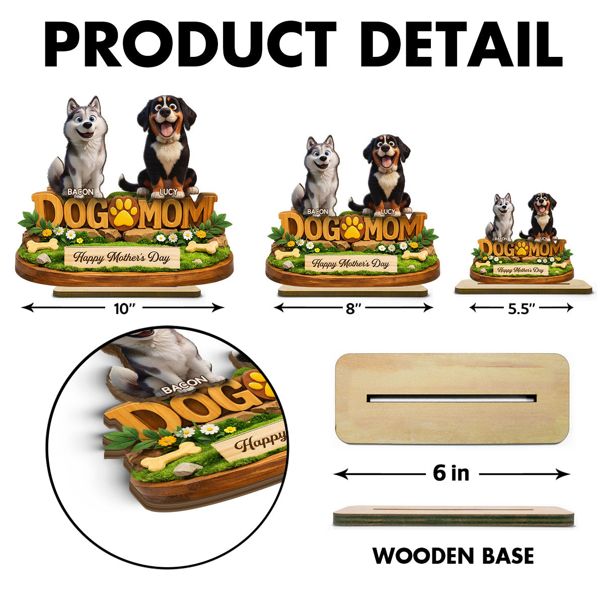 Happy Mother's Day Dog Mom - Personalized 2-Layered Wooden Plaque - Gift for Dog Lovers