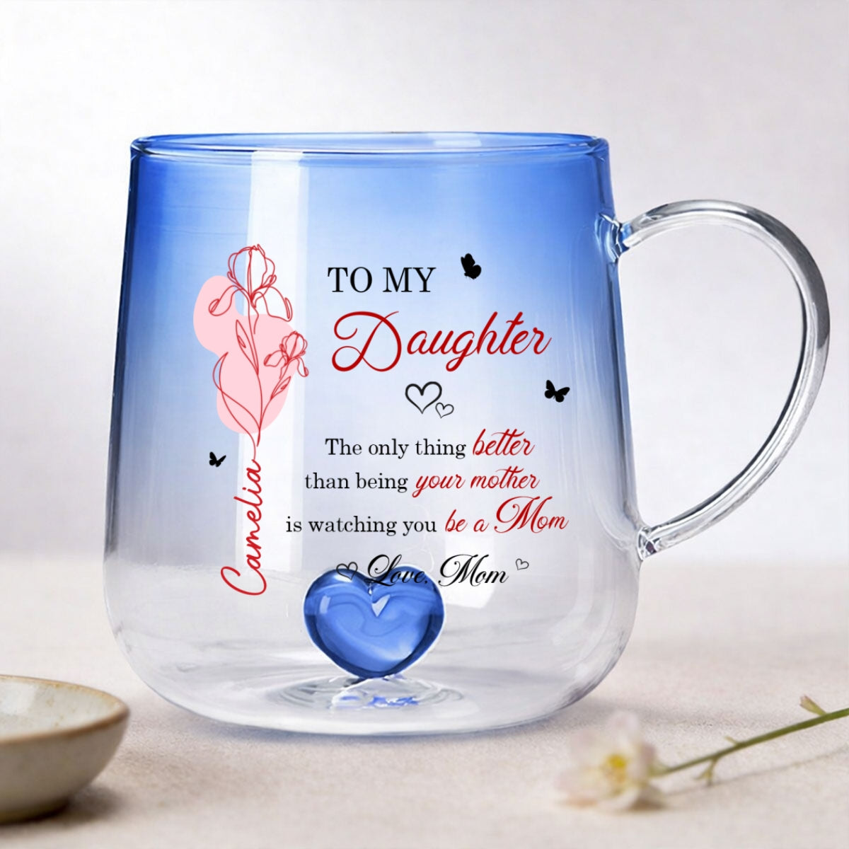 Watching You Be a Mom - Personalized Glass Mug - Custom Birth Month Flower, Heartfelt Mother's Day Gift for Daughter