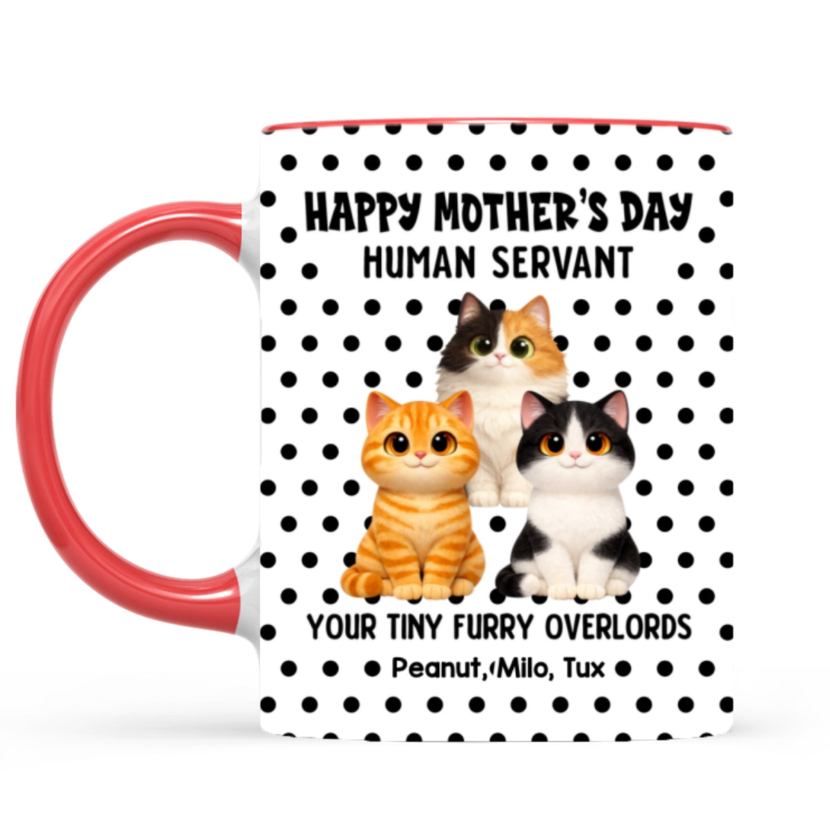 Polka Dot Cat Happy Mother's Day Human Servant - Personalized Mug - Mother's Day Gift For Cat Mom