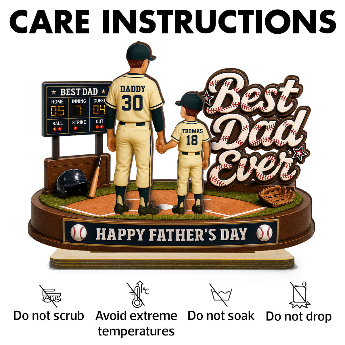 Best Baseball Dad Ever We Caught The Best Dad - Personalized 2-Layered Wooden Plaque - Gift For Dad, Husband