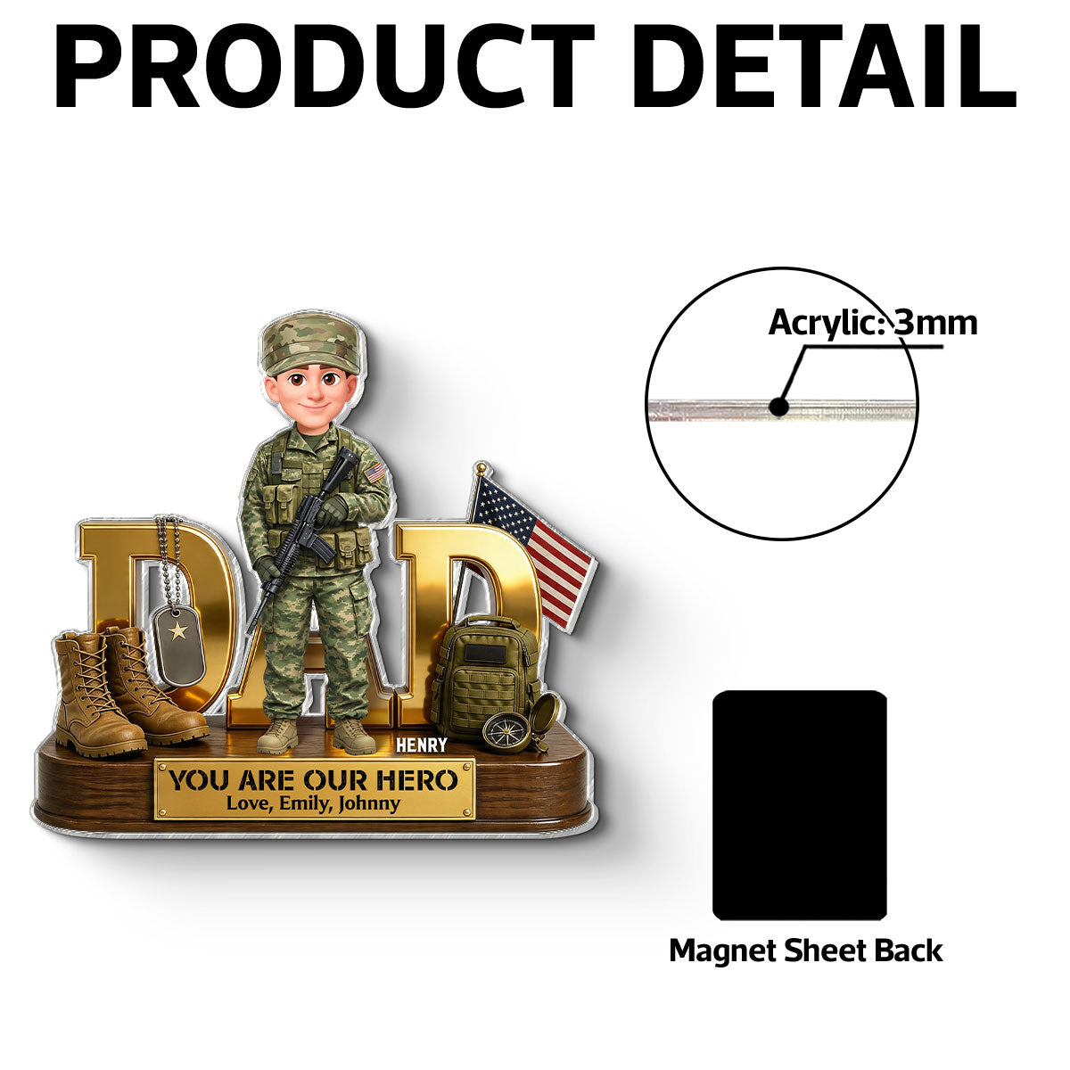 Proud American Army Millitary Dad - Personalized Acrylic Fridge Magnet - Father's Day Gift For Dad