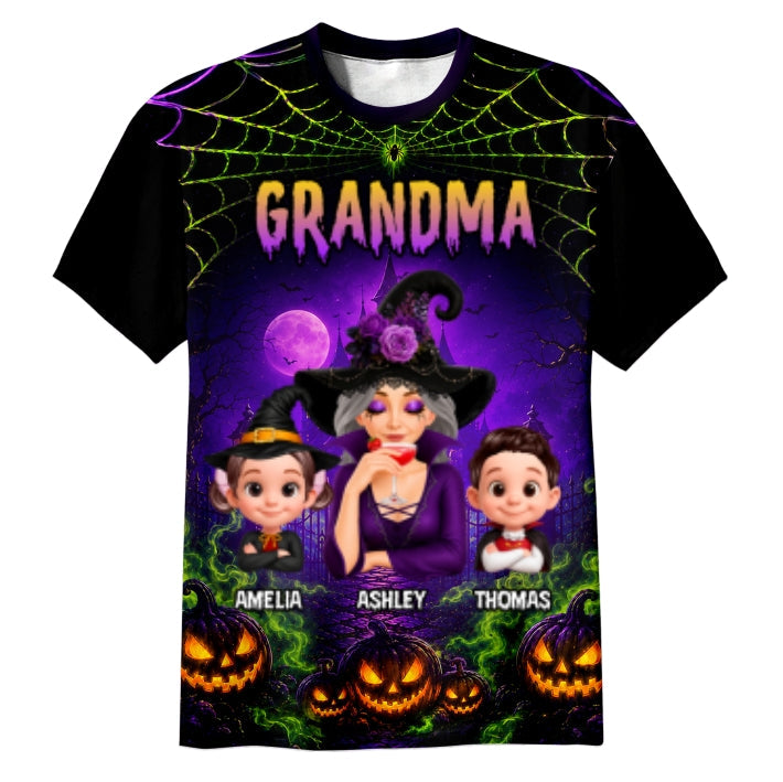 Spooky Grandma Grandkids - Personalized Shirt - Halloween Gift For Grandma