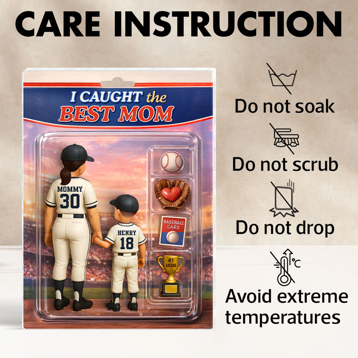 Baseball We Caught the Best Mom Custom Action Figure - Personalized Acrylic Block Plaque - Heartfelt Gift for Mom