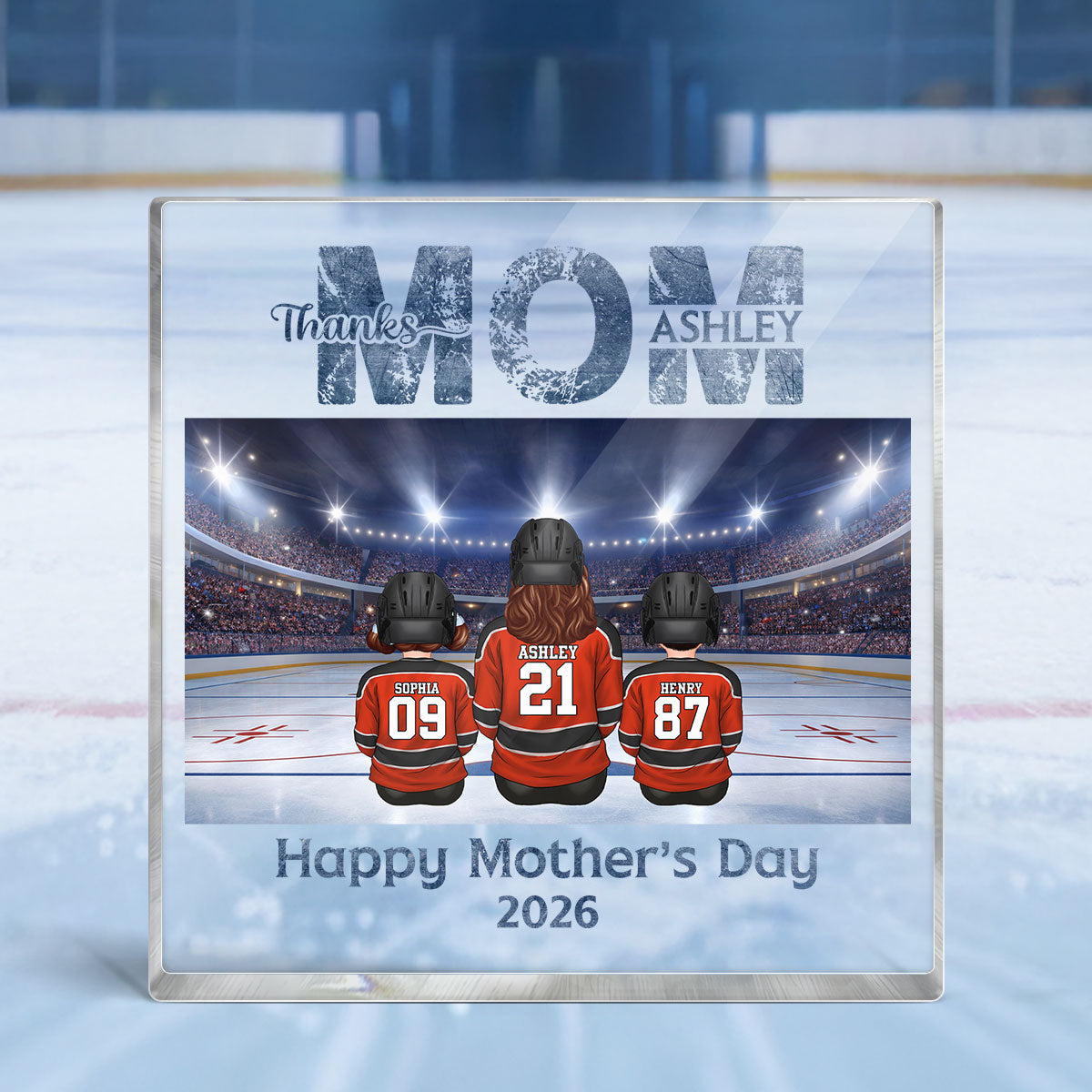 Thanks Mom Hockey Mom and Kids - Personalized Acrylic Block Plaque - Mother's Day Gift For Mom, Gift For Wife