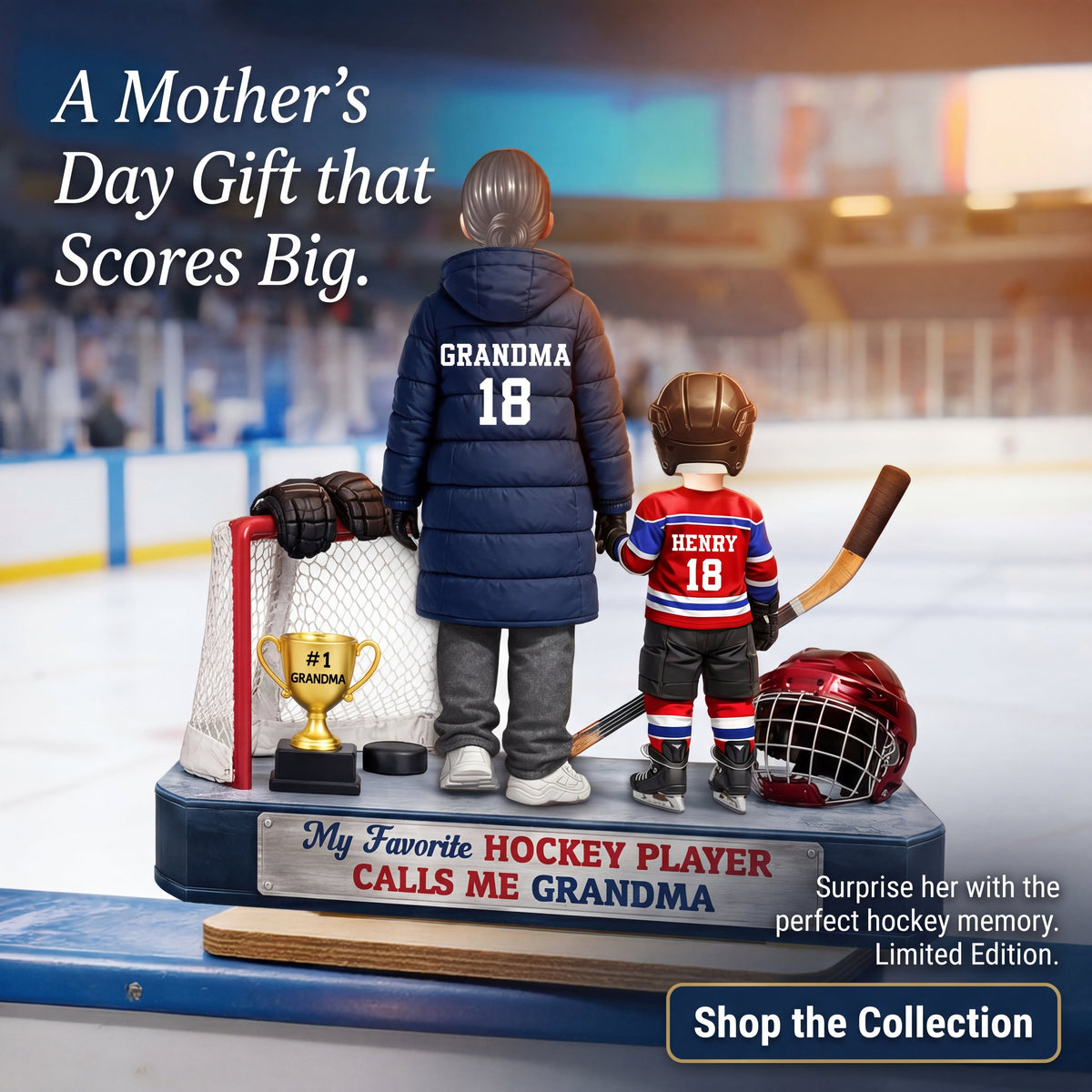 Grandma Hockey And Grandkids - Personalized 2-Layered Wooden Plaque - Heartfelt Gift For Grandma