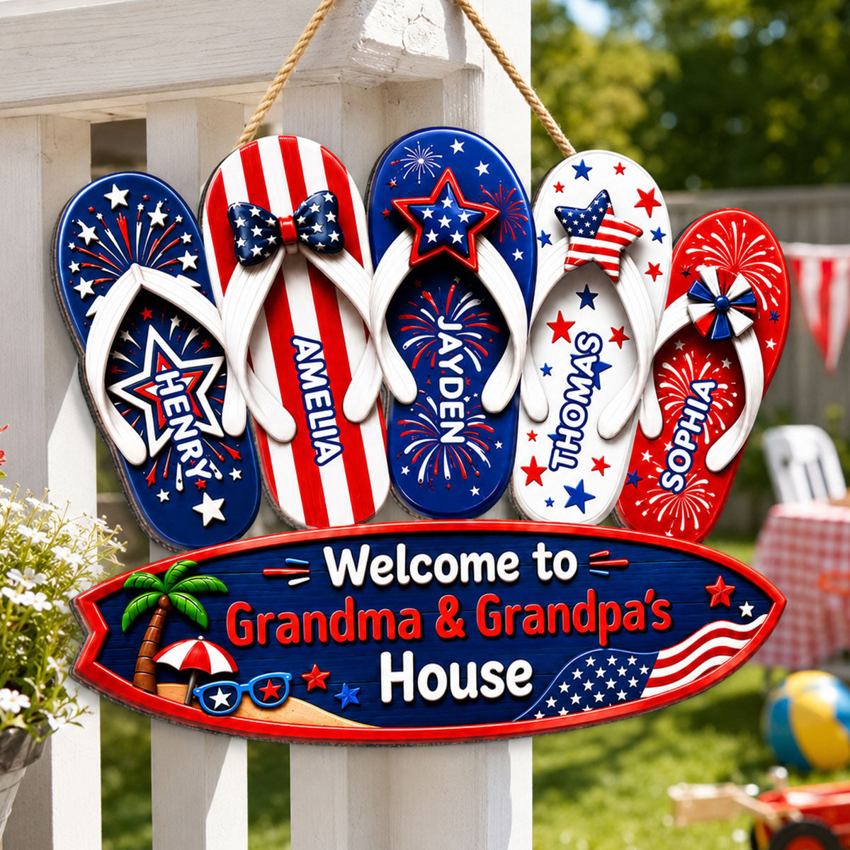 Welcome To Grandma Grandpa House Summer America 250th Anniversary - Personalized Wood Sign - Gift For Grandparents, 4th of July Decoration