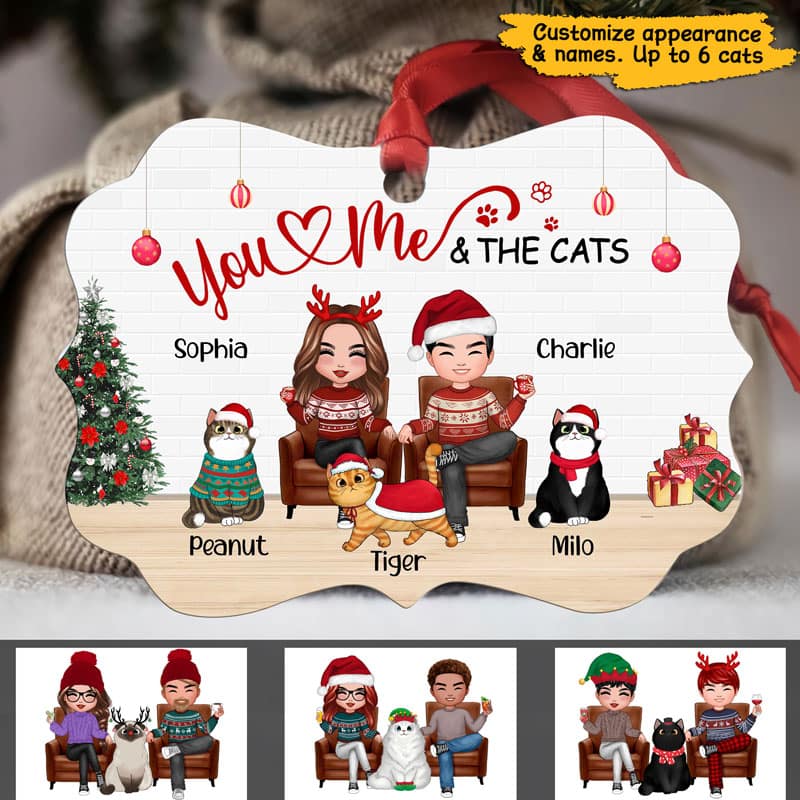 You Me & The Cat In House Personalized Christmas Ornament