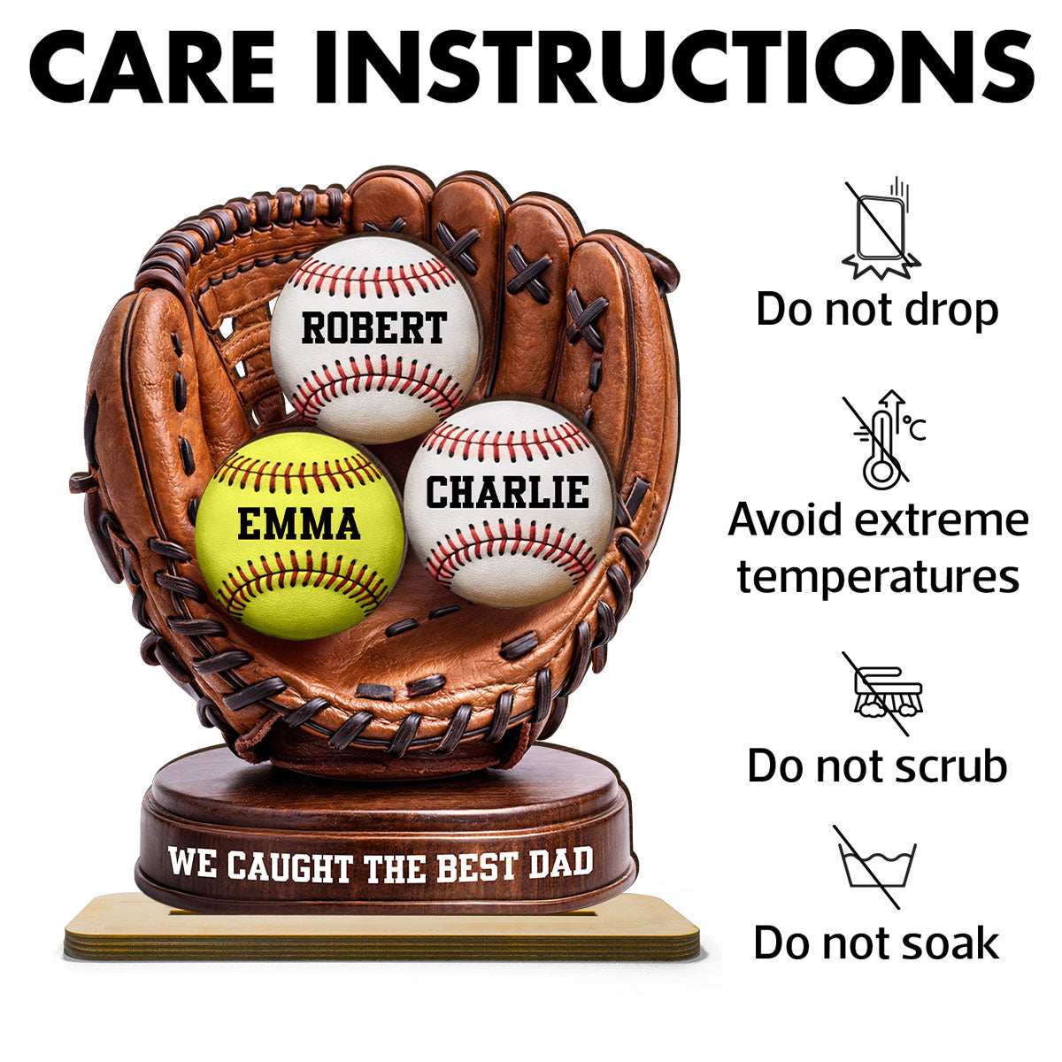 We Caught The Best Dad Baseball Glove - Personalized 2-Layered Wooden Plaque - Gift for Dad, Husband