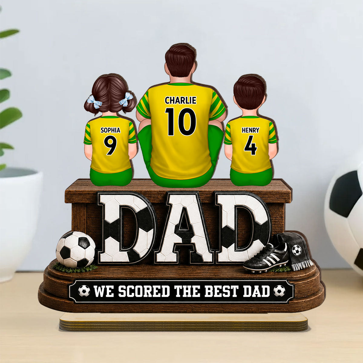 Trending Soccer Dad We Scored The Best Dad - Personalized 2-Layered Wooden Plaque - Gift For Dad, Husband, Soccer Lovers