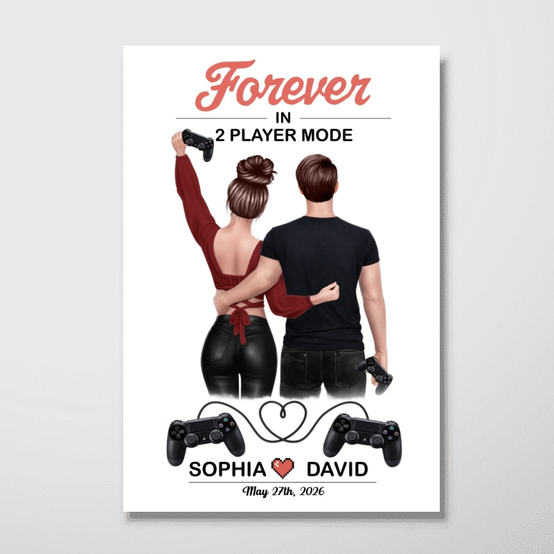 Forever in 2 Player Mode - Personalized Poster - Custom Gaming Gift for him, for her