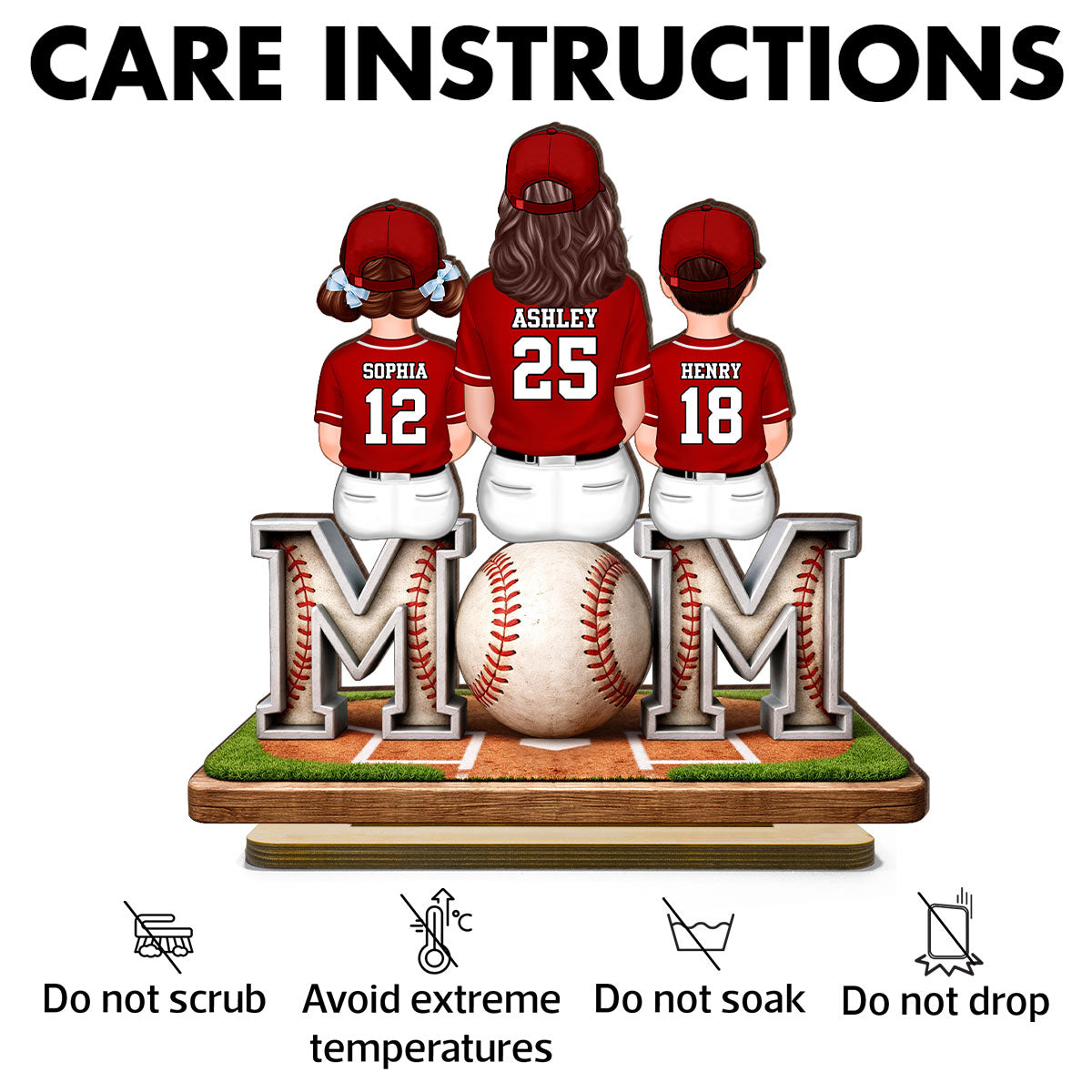 Baseball Mom And Kids Sitting - Personalized 2-Layered Wooden Plaque - Gift For Baseball Mom