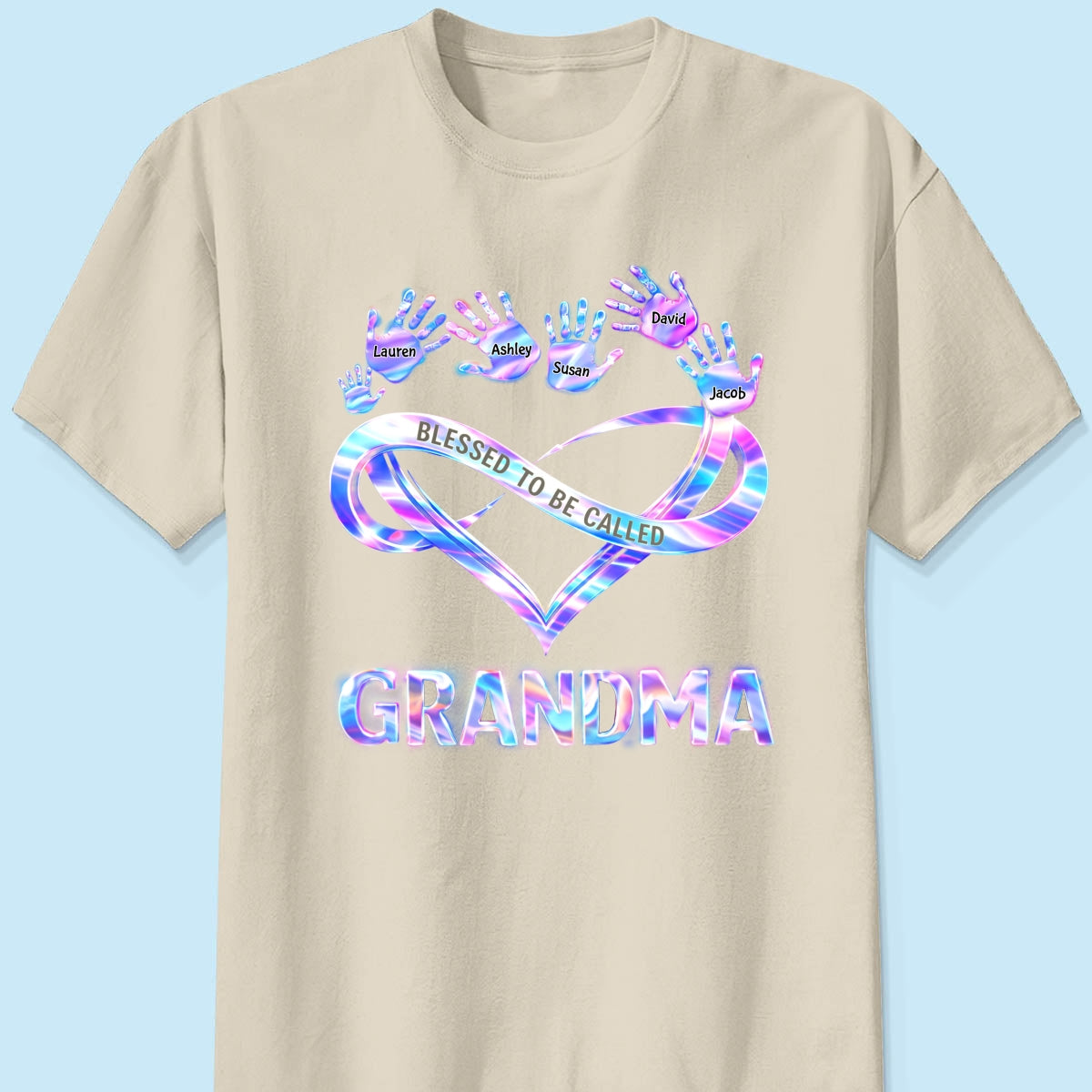 Blessed to be Called Grandma Mom with Kids' Handprint - Personalized Shirt - Sentimental Gift for Grandma, Mom