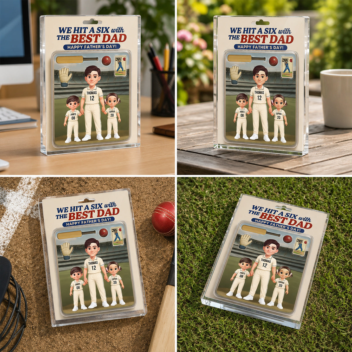 Hit A Six With The Best Dad Cricket Dad - Personalised Acrylic Block Plaque - Gift