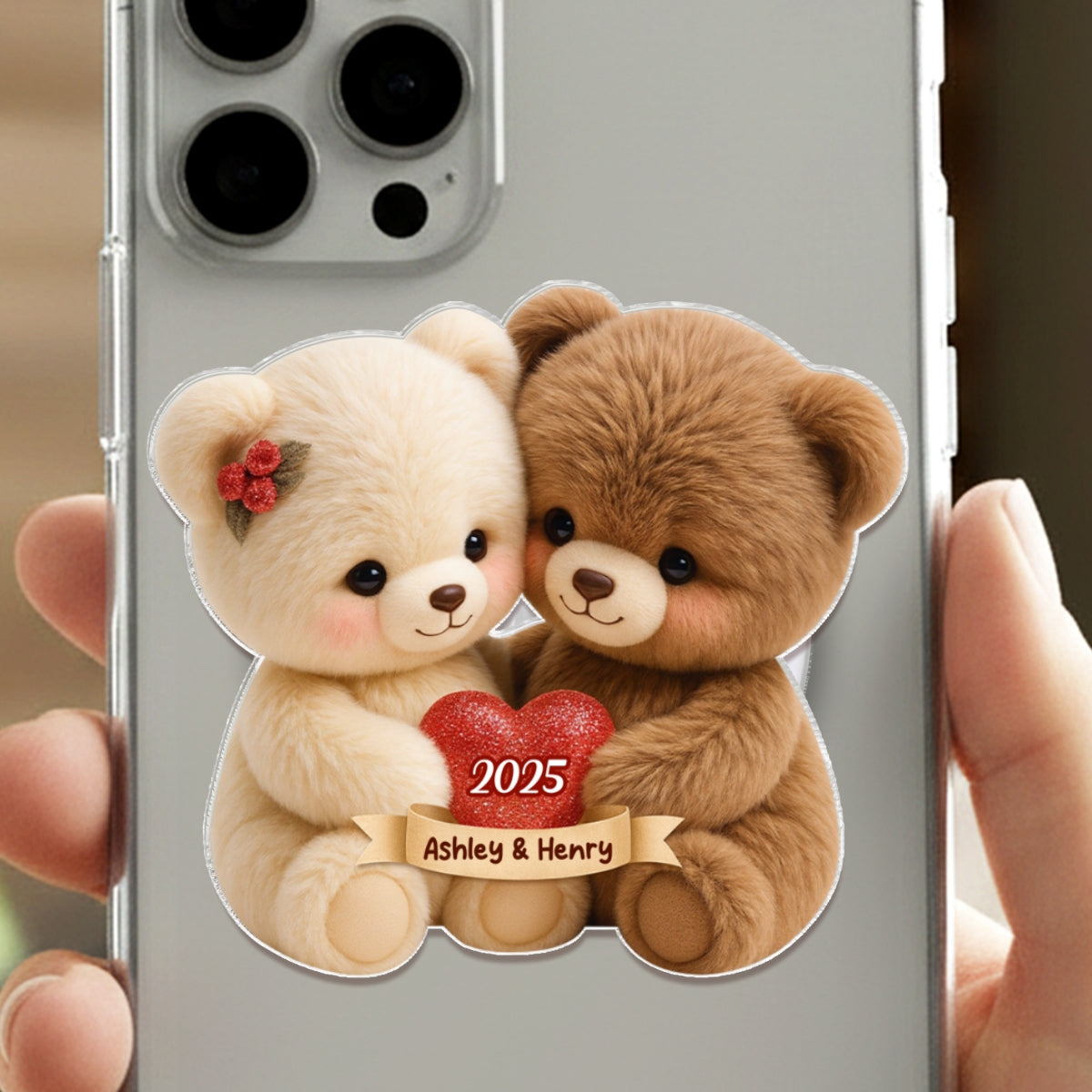 Loving Bear Couple - Personalized Acrylic Magnetic Phone Grip - Gift for him, for her, Matching Phone Grips for Couple