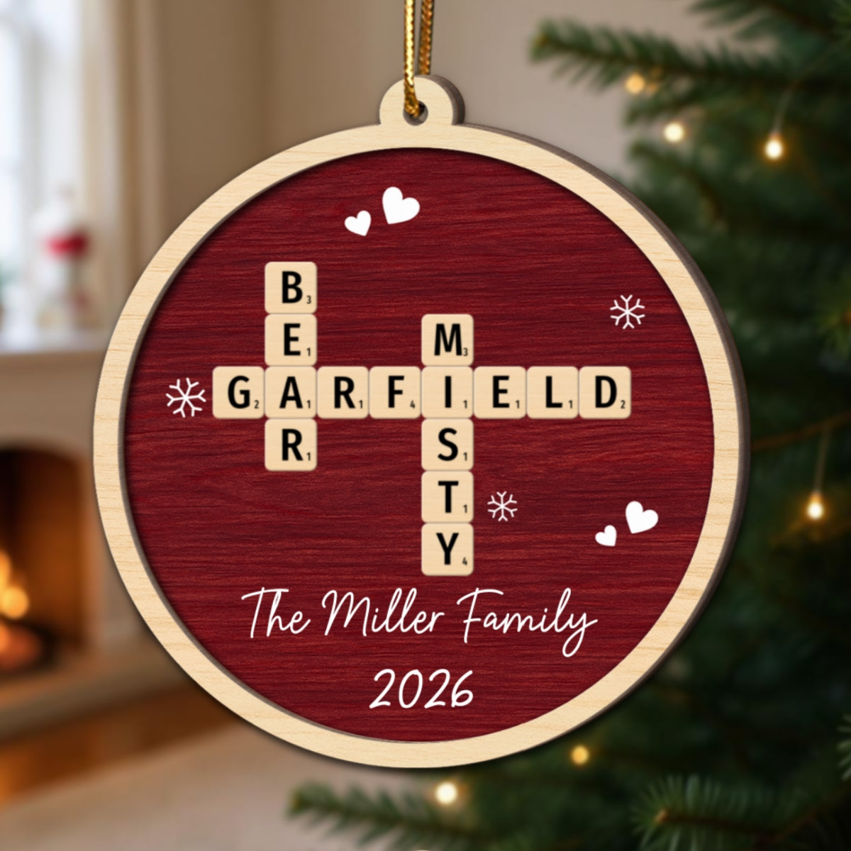 Family Name Crossword Puzzle Art - Personalized 2-Layer Wooden Ornament