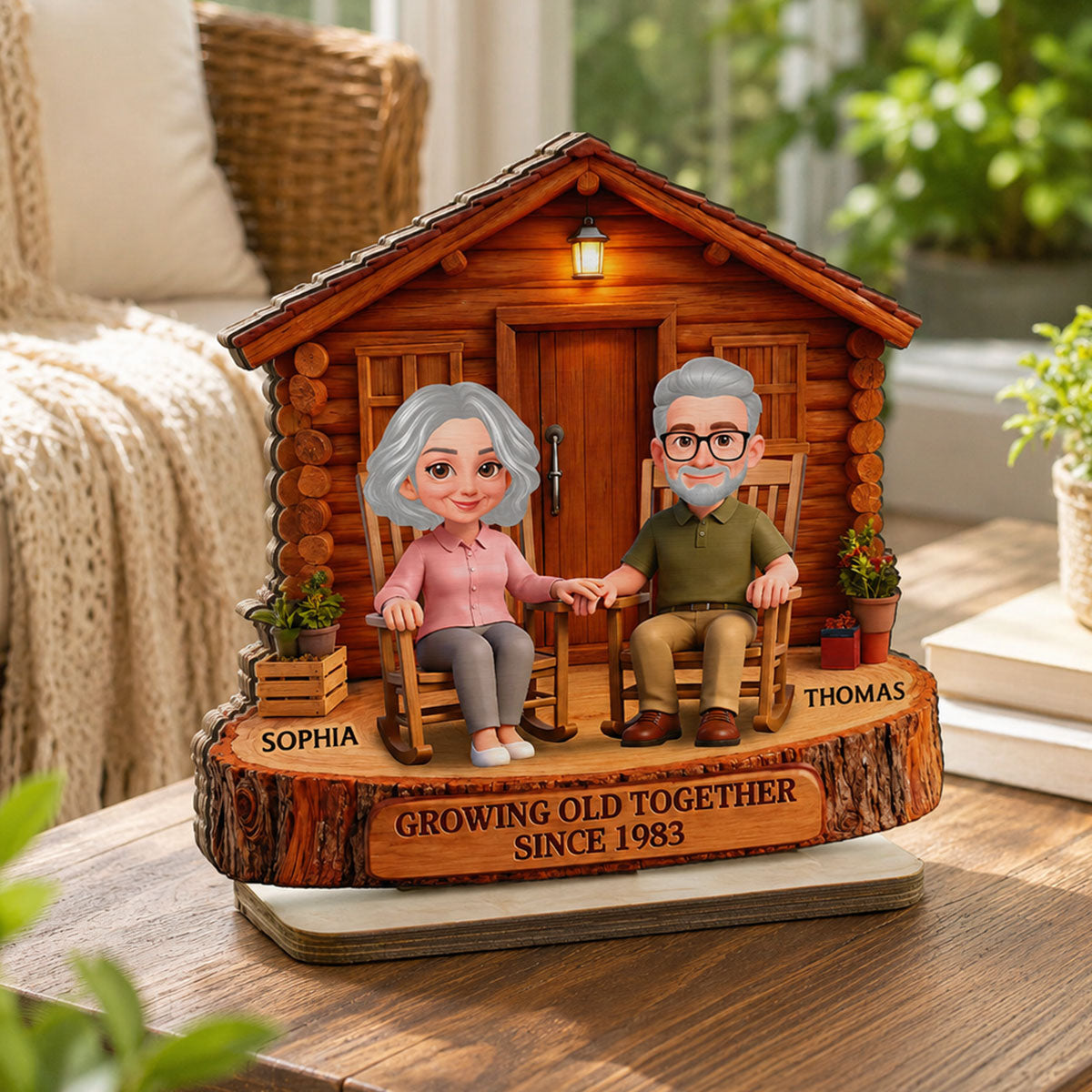 Endless Love Couple Growing Old Together Cabin Wood House - Personalized 2-Layered Wooden Plaque - Anniversary Gift For Couple