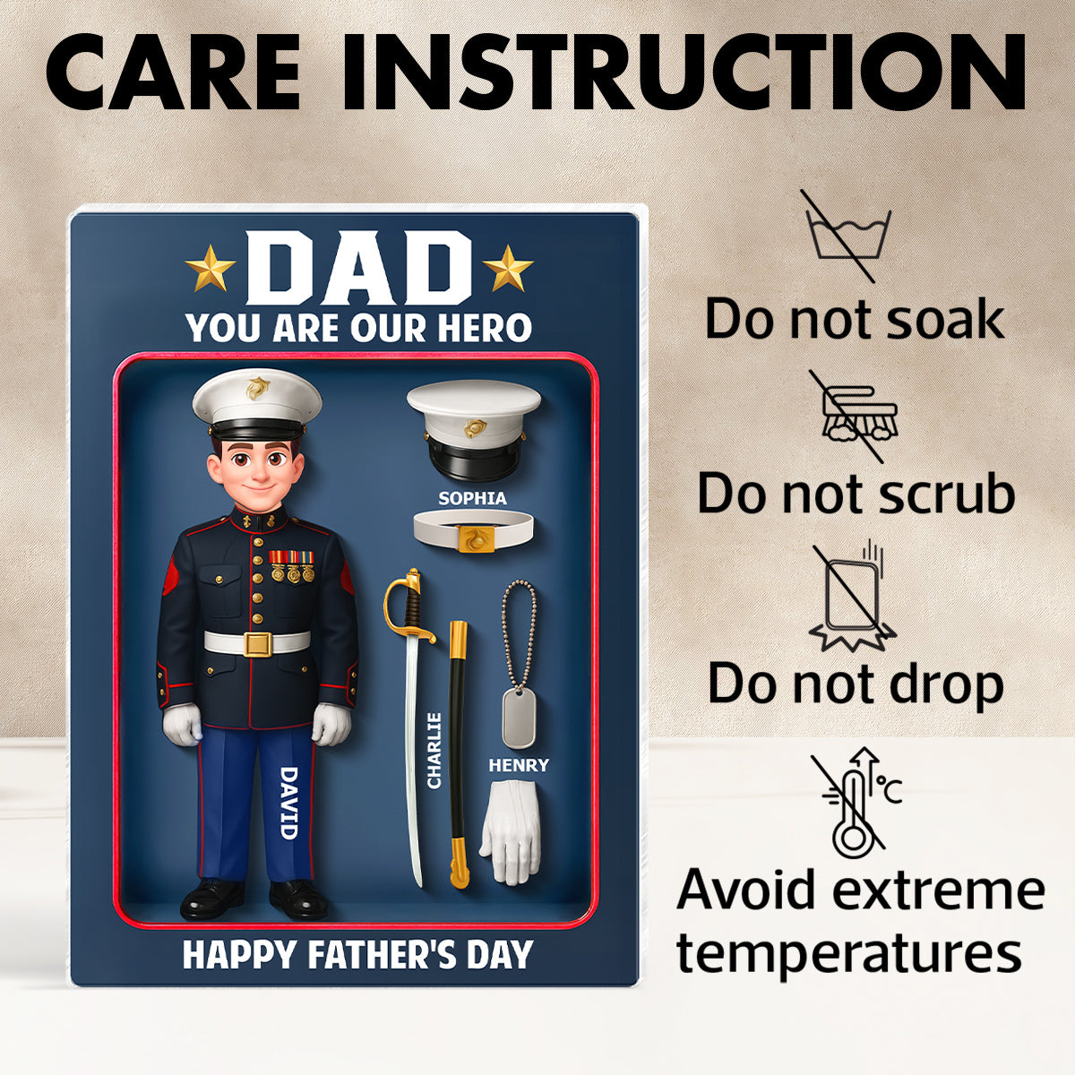 American Marine Dad Hero - Personalized Acrylic Block Plaque - Gift For Marine Dad