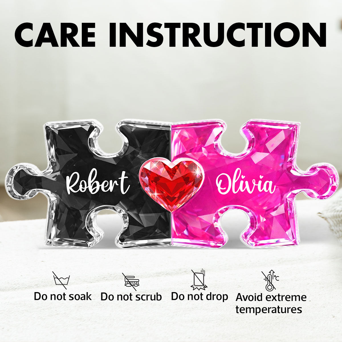 Couple Puzzles Name Sign for Valentines - Personalized Acrylic Block Plaque - Sentimental Gift for Him, for Her