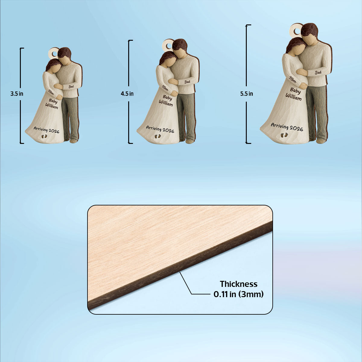3D Effect Baby Arriving - Personalized Wooden Ornament - Couple Expecting, Pregnancy Keepsake