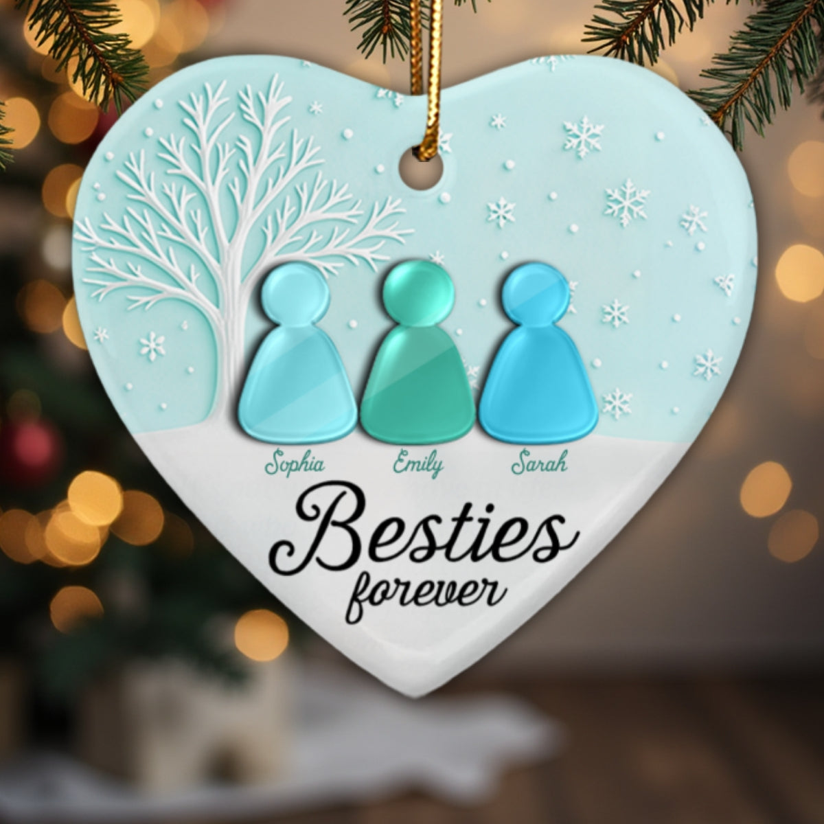 3D Sea Glass Effect Christmas Besties Forever - Personalized Ceramic Ornament With Acrylic Pieces