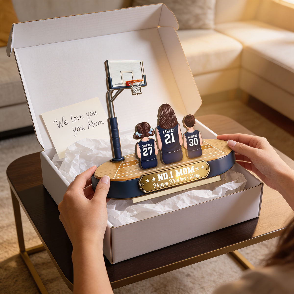 Mommy's Basketball Dream Team - Personalized 2-Layered Wooden Plaque - Gift For Basketball Mom