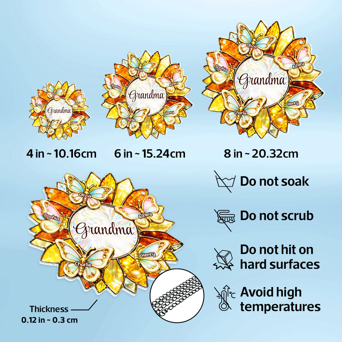 Grandma Mom Sunflower Butterfly - Personalized Suncatcher - Heartfelt Mother's Day Gift for Her