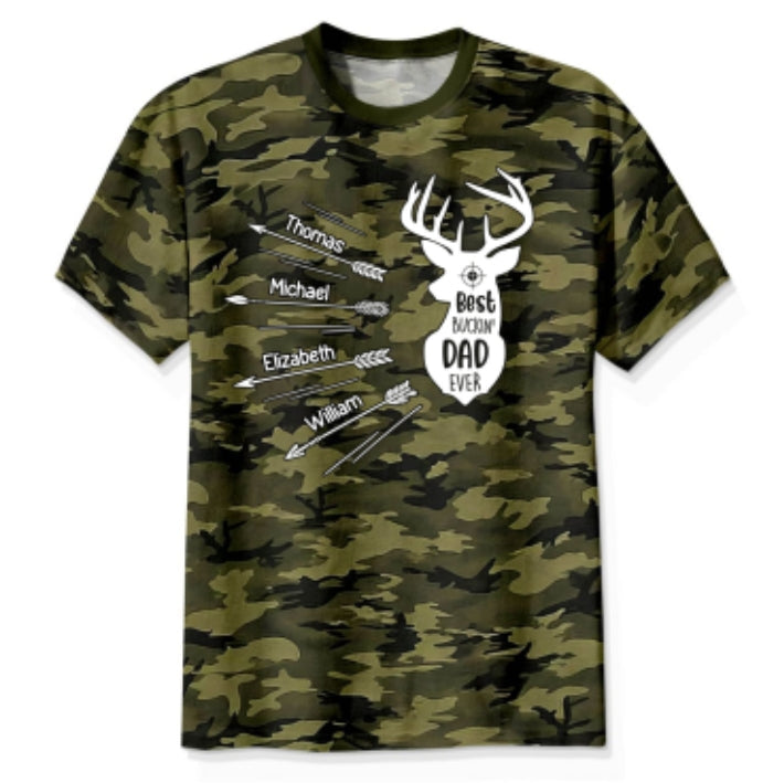 Best Buckin' Dad Grandpa Ever Kid Custom Name Camo Pattern - Personalized Shirt - Father's Day Gift For Hunting Dad