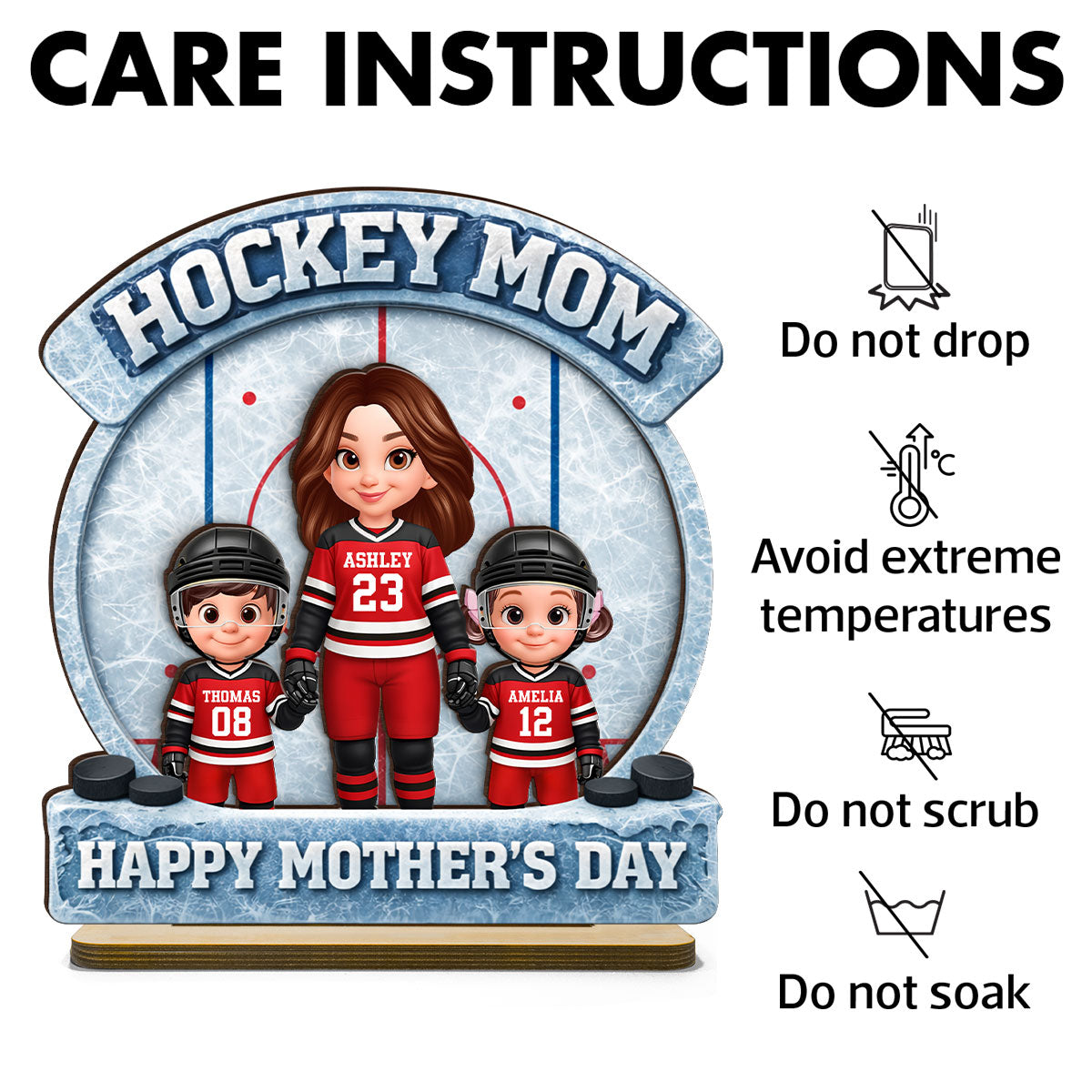 Hockey Mom Front View And Kids - Personalized 2-Layered Wooden Plaque - Mother's Day Gift For Hockey Mom, Gift For Wife