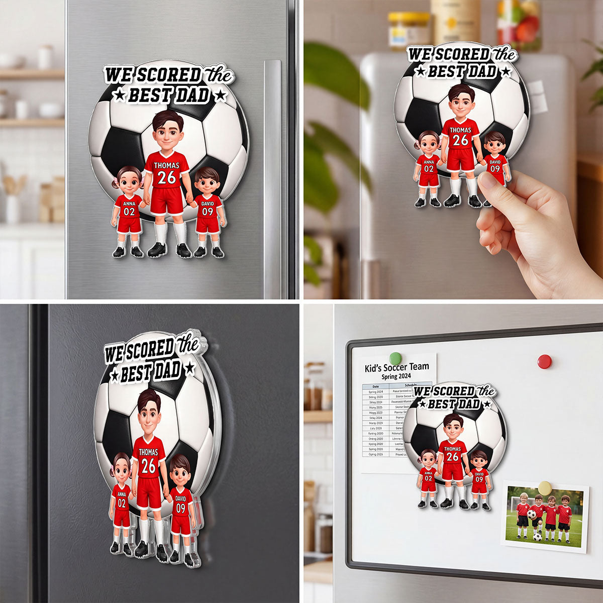 Soccer Dad And Kids We Scored The Best Dad - Personalized Acrylic Fridge Magnet - Father's Day Gift For Dad, Husband