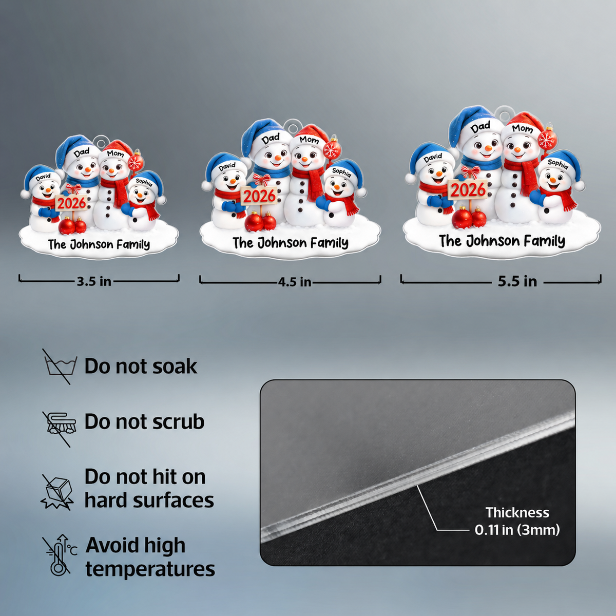 Family Snowmen 2026 - Personalized Acrylic Ornament - Festive Christmas Decor, Christmas Gift for Family