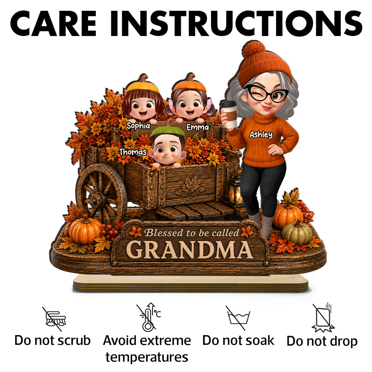 Blessed to Be Called Grandma - Personalized 2-Layered Wooden Plaque - Fall Decor for Grandma