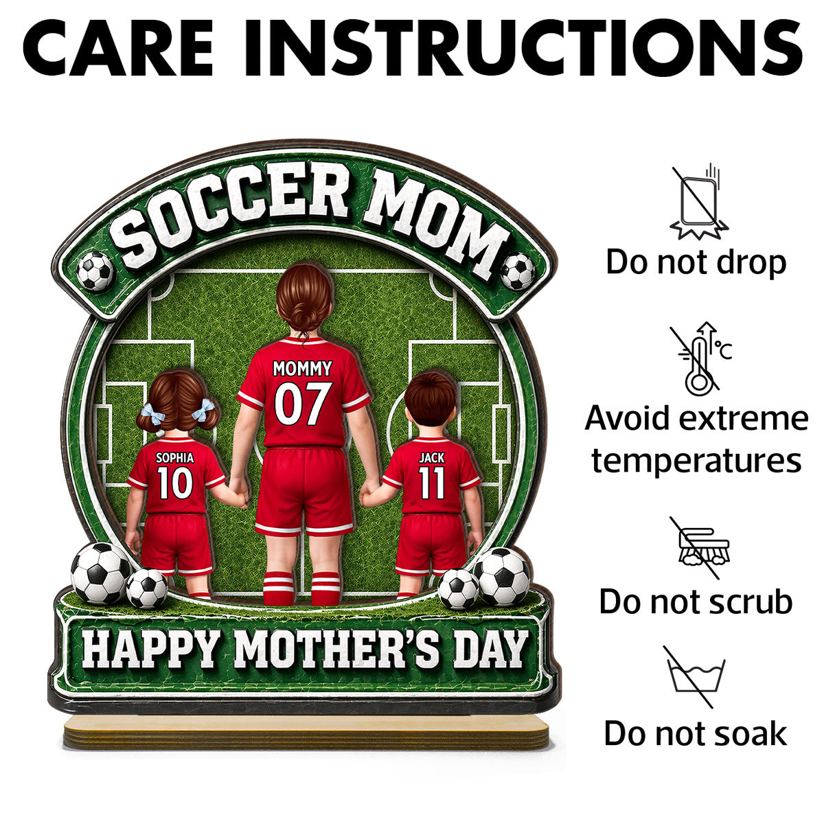 Soccer Mom Back View And Kids - Personalized 2-Layered Wooden Plaque - Heartfelt Gift For Soccer Mom, Gift For Wife