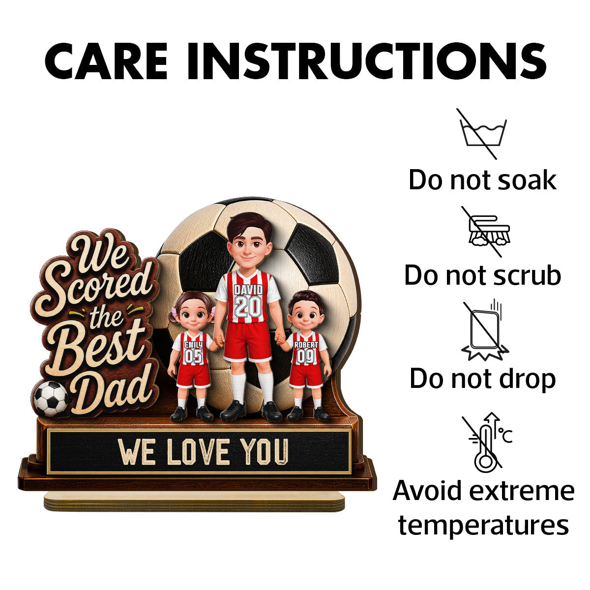 We Scored The Best Dad 2D Flat - Personalized 2-Layered Wooden Plaque - Gift For Soccer Dad, UK Football Dad