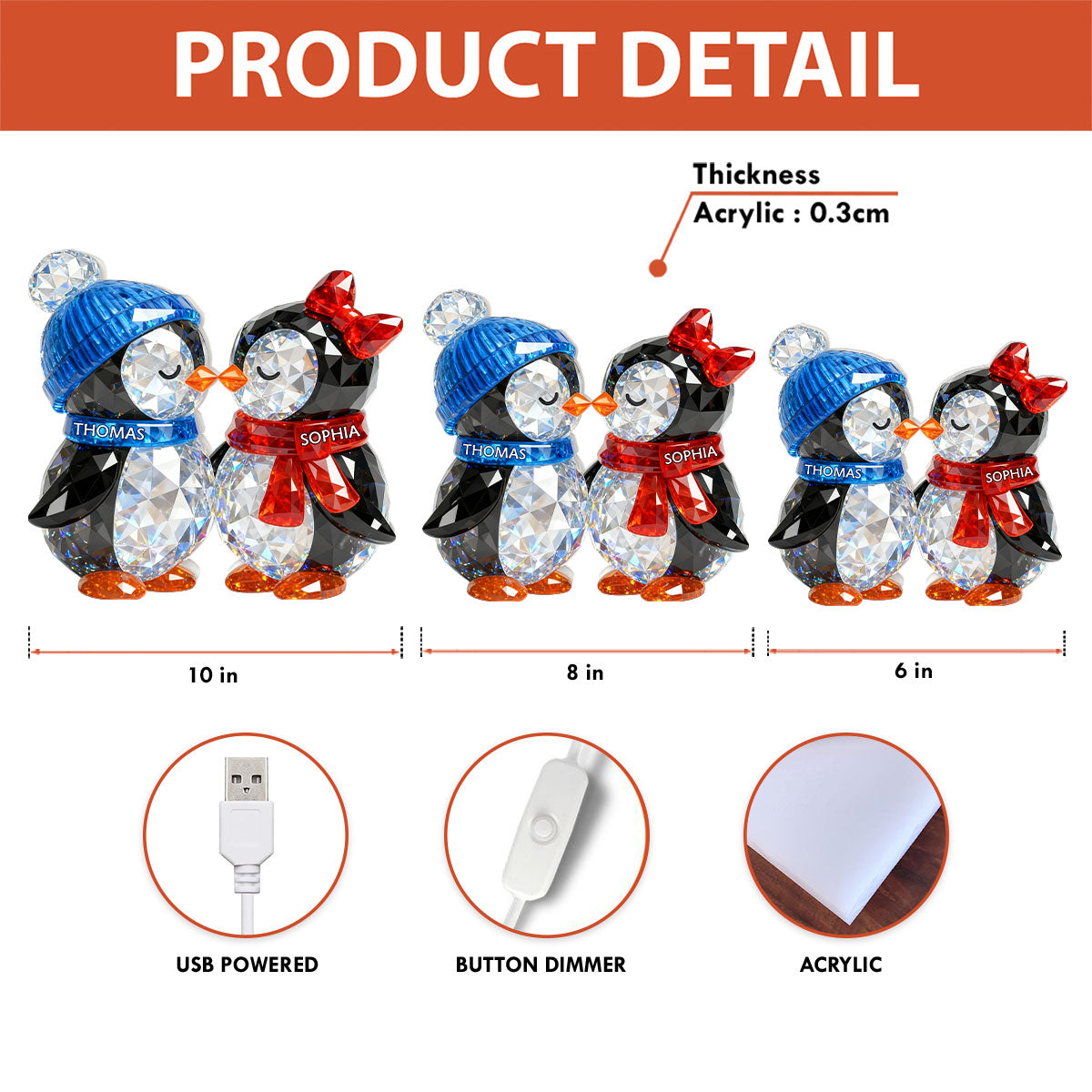 Penguin Couple Eternal Love - Personalized Light Box - Gift for Him, Gift for Her
